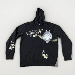My Neighbor Totoro Hoodie Sz S Studio Ghibli Black Floral Embroidered Black